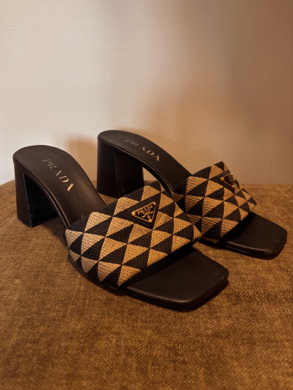 Prada Triangle Mule Heels Sandals - 38.5